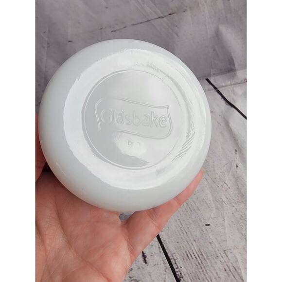 VINTAGE GLASBAKE MILK GLASS 4 0Z. CUSTARD CUP With Plastic Cover - Picture 4 of 6